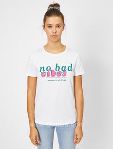 Koton Kadın No Bad Vibes Basklı Bisiklet Yaka Tişört