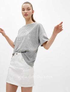 Koton Kadın Baskılı Gri T-Shirt - 1Yal18749ık