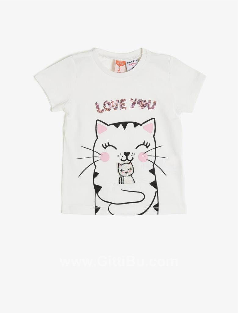 Koton Kız Çocuk Kedi Baskılı Tişört