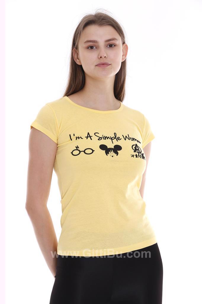 Hipatu Sarı Simple Baskılı Kadın Tişört