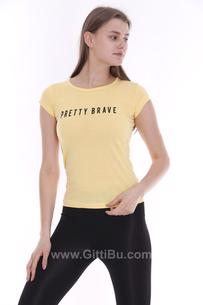 Hipatu Sarı Pretty Brave Baskılı Kadın Tişört