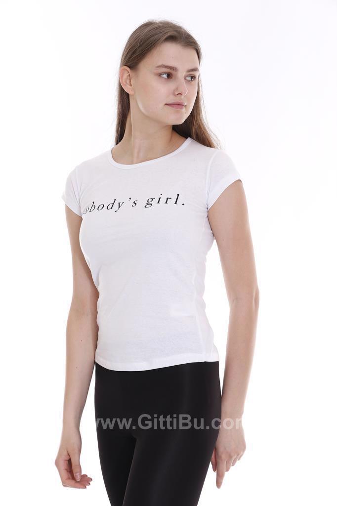 Hipatu Beyaz No Bady S Girl Baskılı Kadın Tişört
