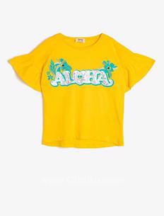 Koton Kız Çocuk Fırfır Detaylı Aloha Yazı Baskılı Kısa Kollu T-Shirt
