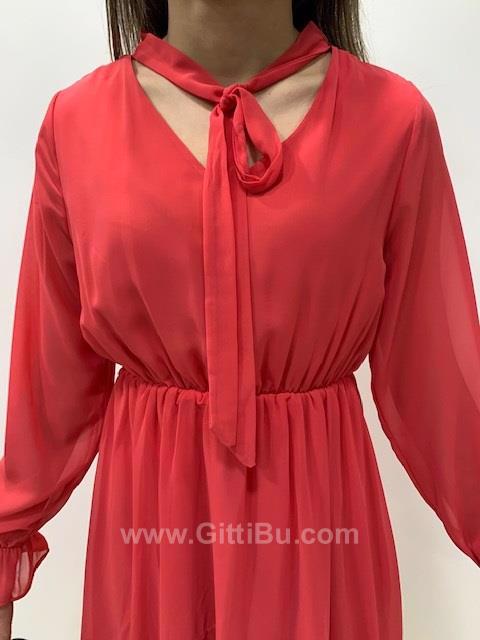 Hipatu 20824 Kadın Yaka Bağcıklı Şifon Elbise
