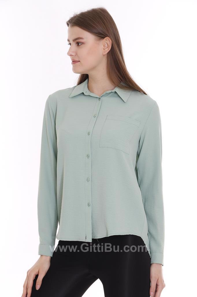 Hipatu Cepli Ayrobin Kadın Mint Yeşili Gömlek