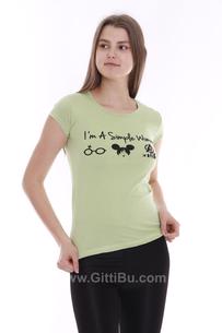 Hipatu Yeşil Simple Baskılı Kadın Tişört