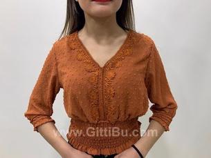 Hipatu 20224 Kadın Mini Ponponlu Yarım Kol Şifon Bluz