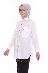Hipatu Cep Detaylı Kadın Beyaz Gömlek
