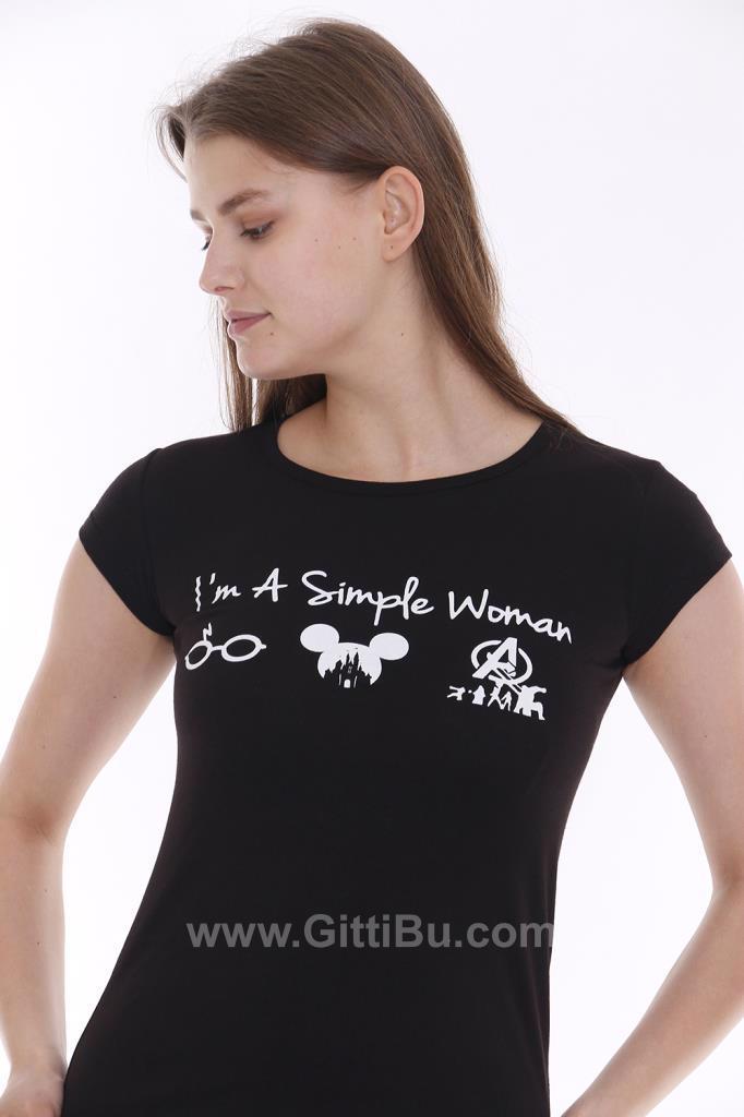 Hipatu Siyah Simple Baskılı Kadın Tişört