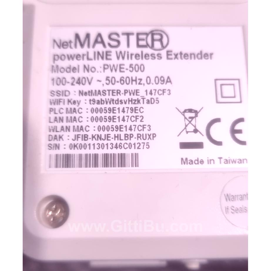 Netmaster Pwe-500 Powerline Wireless Extender