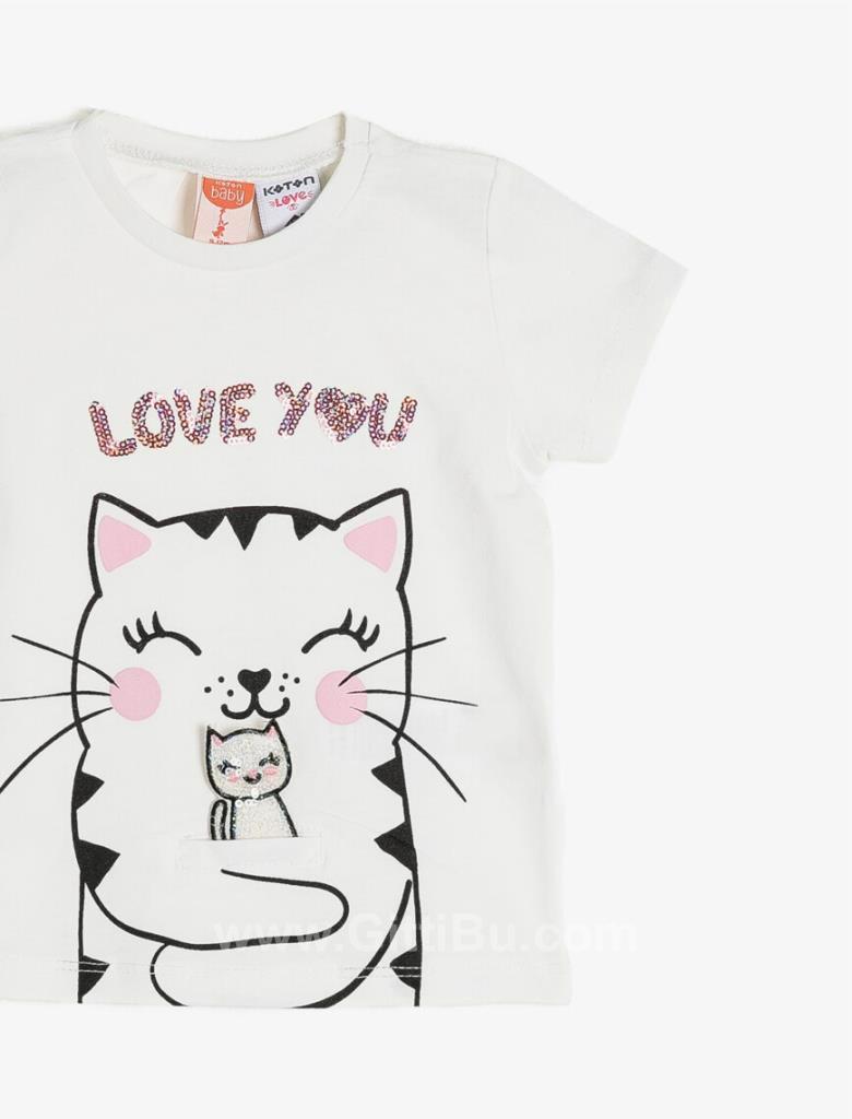 Koton Kız Çocuk Kedi Baskılı Tişört