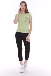 Hipatu Yeşil Cep Baskılı Kadın Tişört