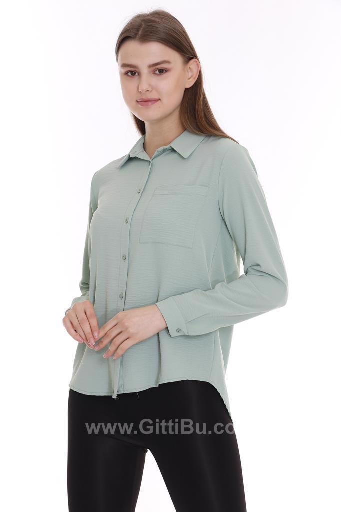 Hipatu Cepli Ayrobin Kadın Mint Yeşili Gömlek