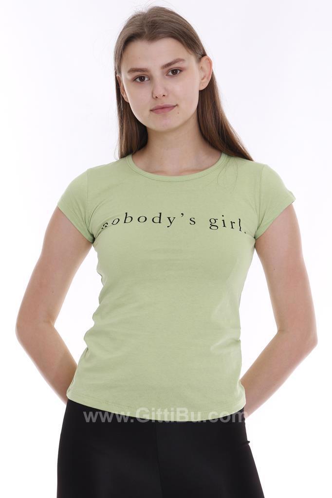 Hipatu Yeşil No Bady S Girl Baskılı Kadın Tişört