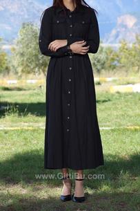 Hipatu 5013 Kadın Kemer Detaylı Uzun Elbise