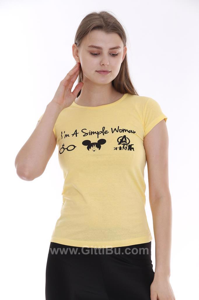 Hipatu Sarı Simple Baskılı Kadın Tişört