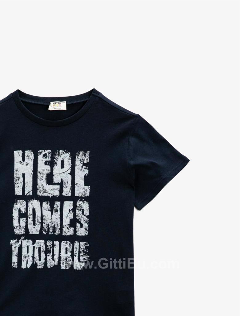 Koton Erkek Çocuk Lacivert Yazı Baskılı Pamuklu T-Shirt 1Ykb16620tk