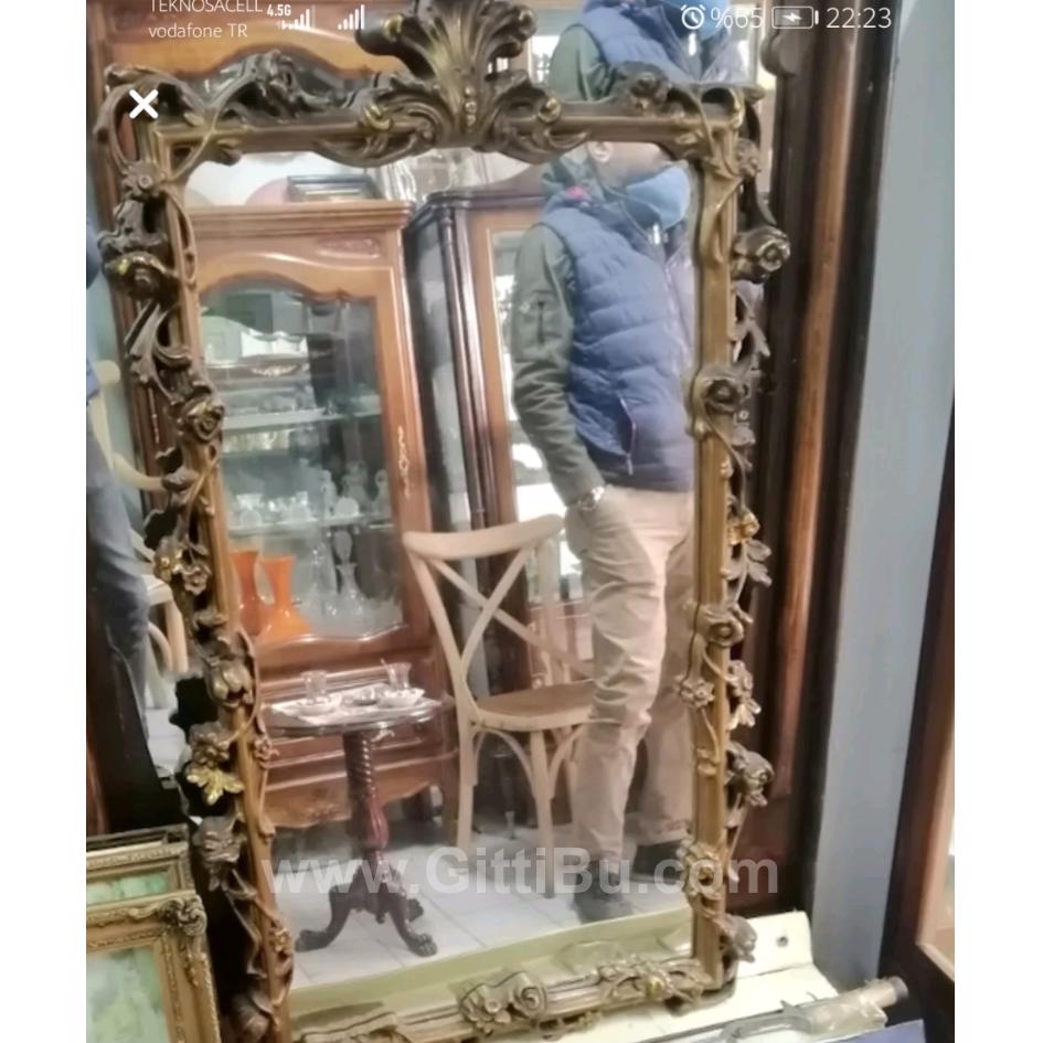 Antika Altin Varaklı Italyan Agac Ayna 