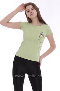 Hipatu Yeşil Cep Baskılı Kadın Tişört