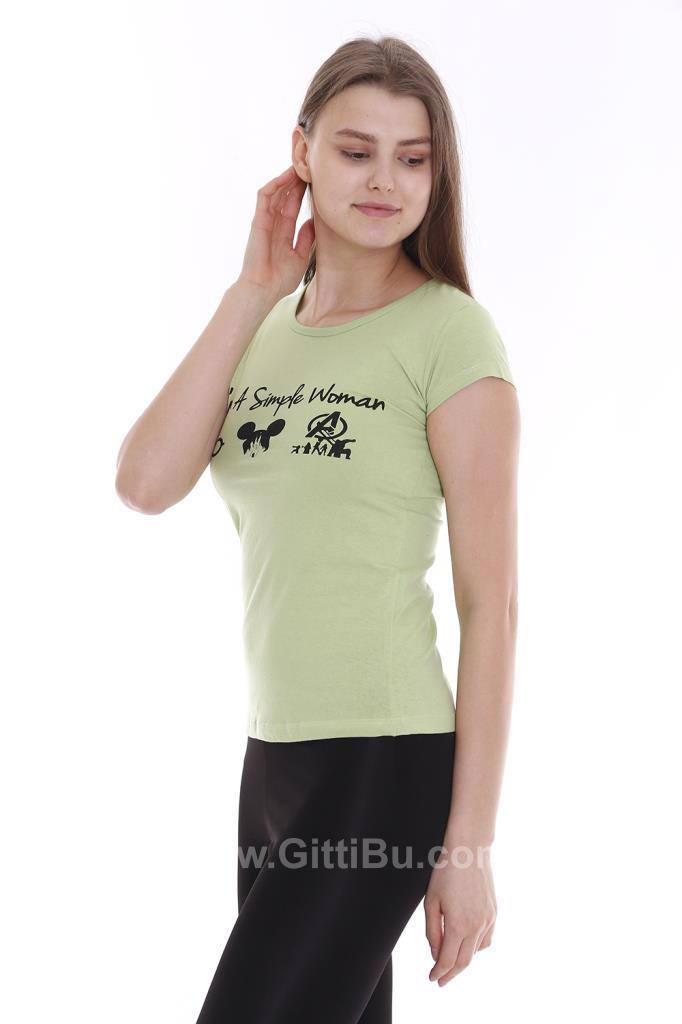 Hipatu Yeşil Simple Baskılı Kadın Tişört