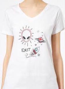 Koton Kadın Uzay Desenli V Yaka Tişört
