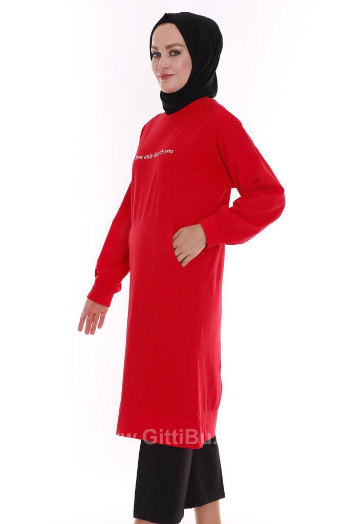 Hipatu Uzun Cepli Kırmızı Kadın Tunik