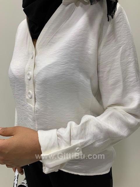 Hipatu 3792 Kadın Yarım Düğmeli Uzun Kollu Gömlek